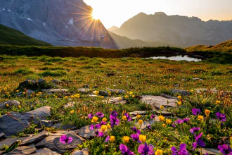 Colorful sunrise in the Rätikon Mountain-Range, Switzerland