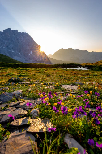 Colorful sunrise in the Rätikon Mountain-Range, Switzerland