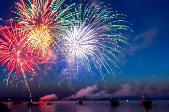 fireworks over open water